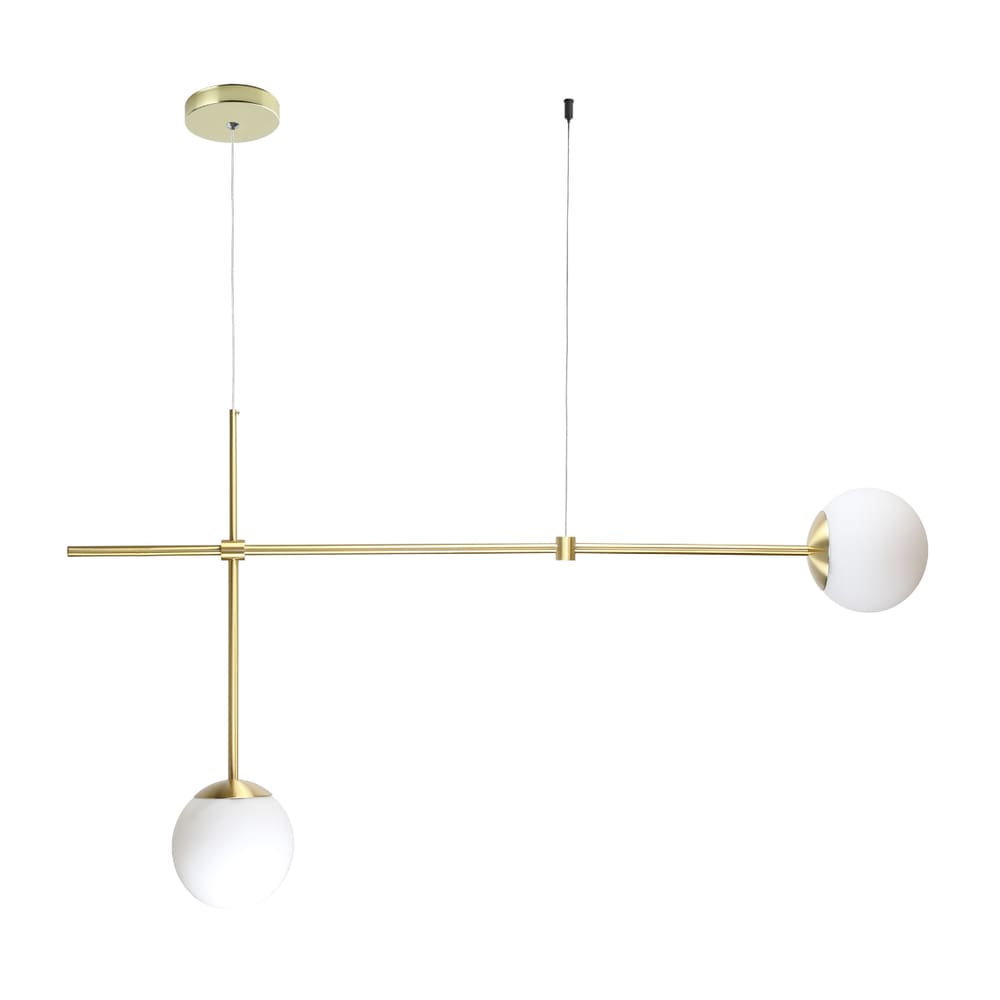Luminária Pendente Thin Dourado Polido 2 Globo Vidro Spotline