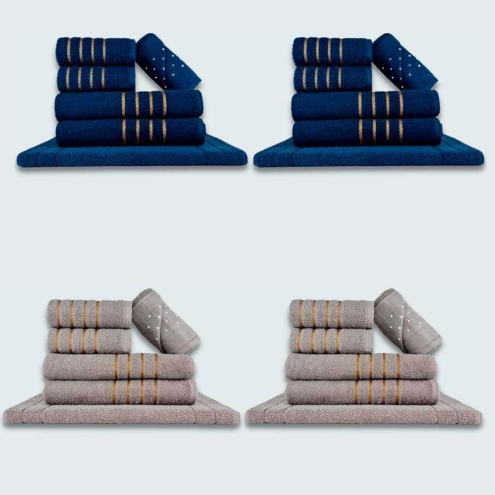 Jogo De Toalhas 24 Pçs Coleção Dubai 100% Algodão Az+cz