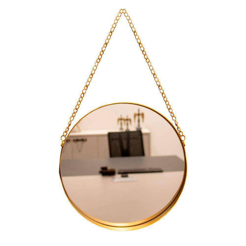 Espelho Decorativo Adnet Redondo Dourado com Alça de Corrente Dourado 26x5 cm - D`Rossi