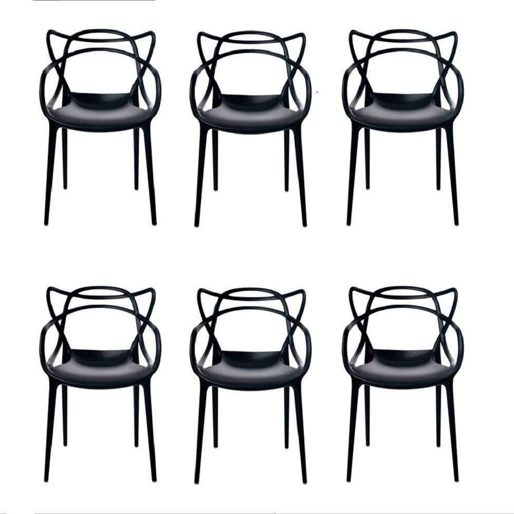 Conjunto Com 6 Cadeiras Allegra Preta Polipropileno Jardim