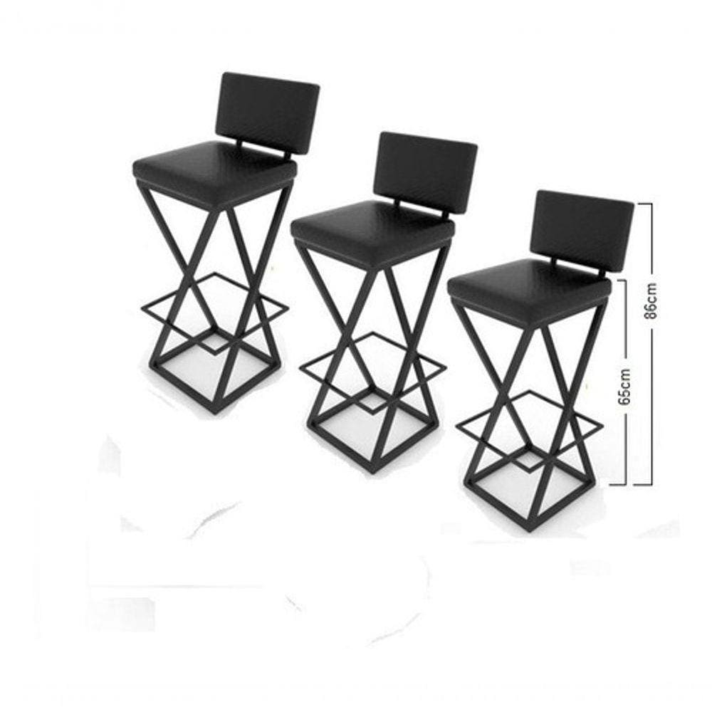 Kit 3 Banquetas Bistrô Baixas 65cm Preta Impermeáveis