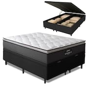 Cama Box Baú Casal Queen Colchão Molas Ensacadas Pillow Top Maximus 158x198x69cm Cinza / Preto Gazin - Suporta até 120Kg por Pessoa