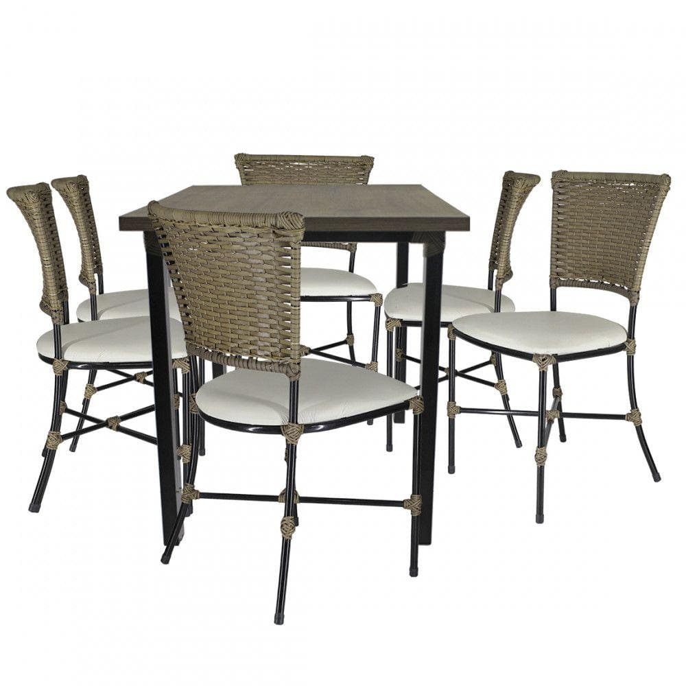 Conjunto de Mesa e 6 Cadeiras Gramado para Área Externa e Interna