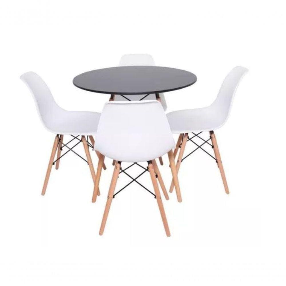 Kit Mesa Jantar Eiffel 80cm Preta 4 Cadeiras Branca