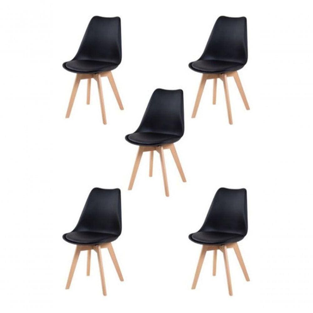 Kit 5 Cadeiras Charles Eames Leda Saarinen Preta Preto