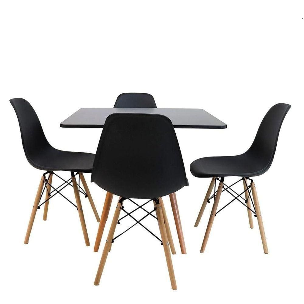 Kit Mesa Eiffel Preta Quadrada 80cm + 04 Cadeiras Eiffel