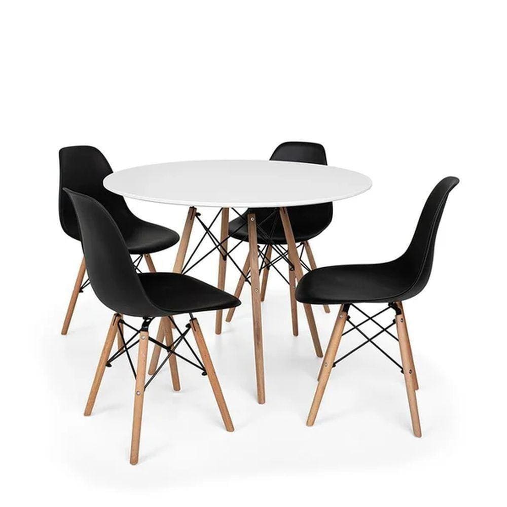 Kit Mesa Eames 90Cm Branco 4 Cadeiras Eiffel Dsw Preto
