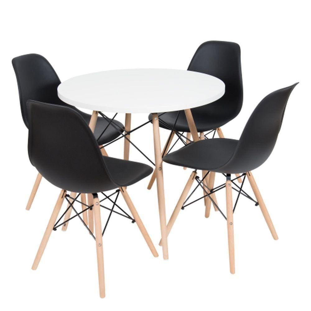 Kit Mesa Jantar Eiffel 90cm Branca + 4 Cadeiras Eames Pretas