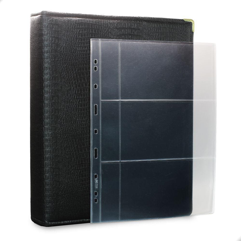 Álbum Fichário 10 Folhas para Cédulas 3 Espaços Bolso 32x24 Ziper Cobra Fosco GG