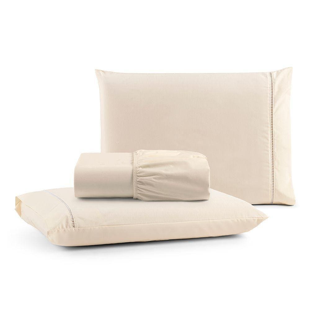 Jogo De Lençol Luiza Casal 3 Pçs 100% Algodão 180 Fios Ponto Palito - Palha