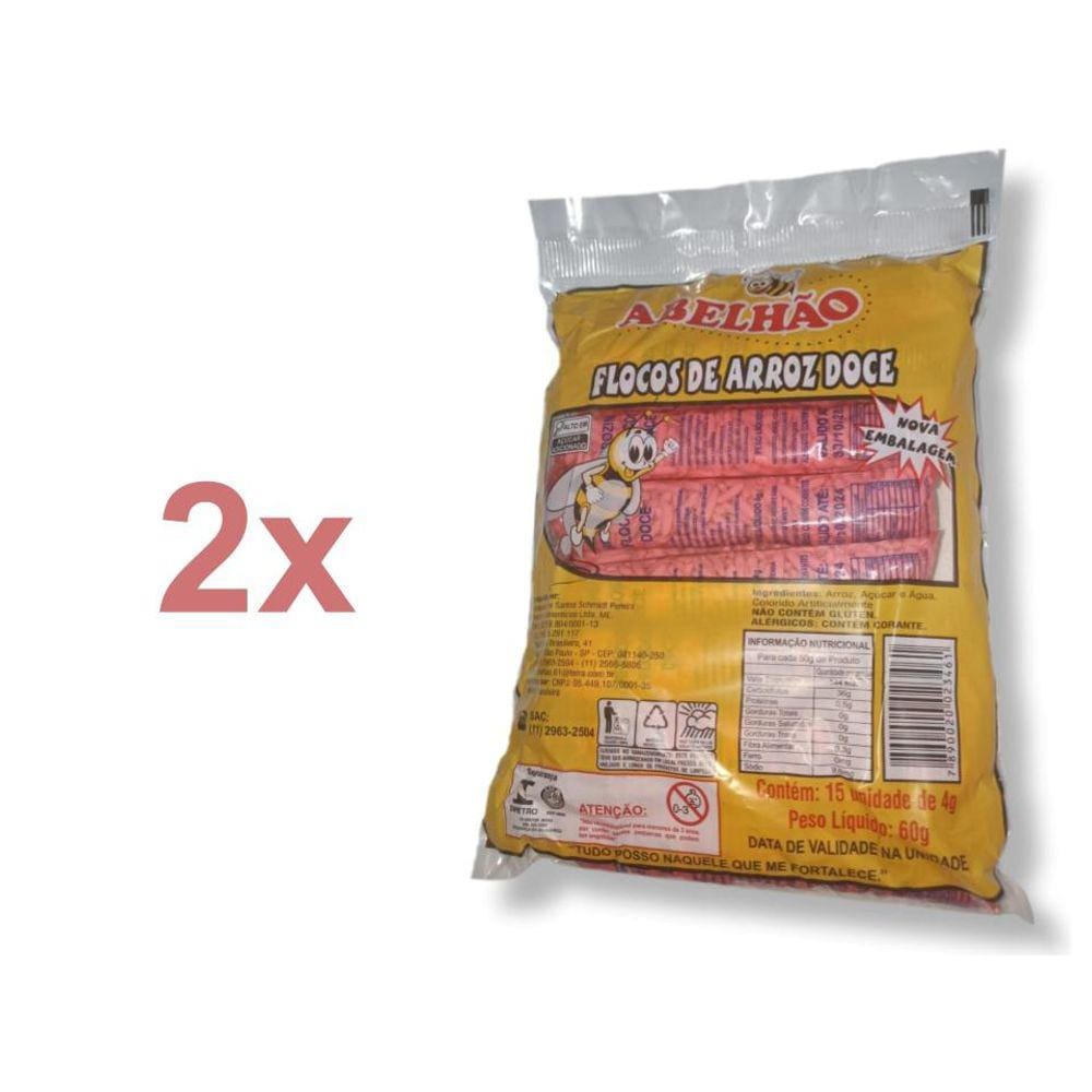 Flocos de Arroz Doce Abelhão 4g C/ 15Un - 2 Pacotes