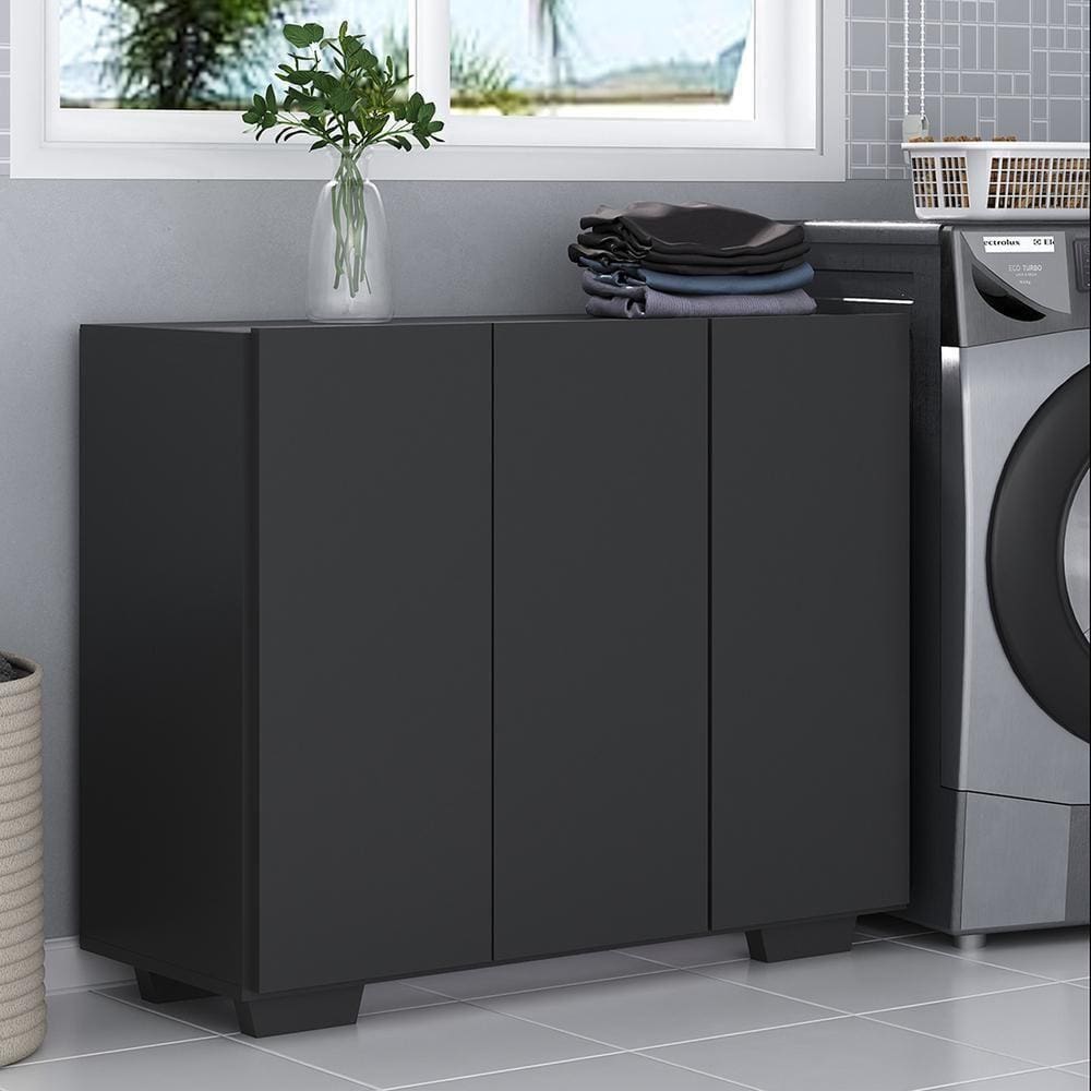 Armário Lavanderia Com 3 Portas 90 Cm Mp5034 Preto