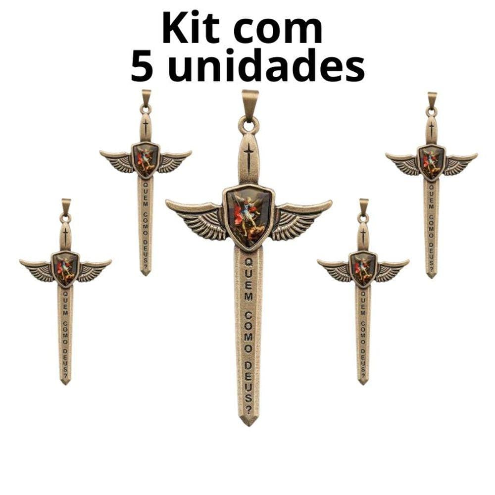 Kit Pingente Espada Quaresma de São Miguel 7,8 cm - 5 unidades