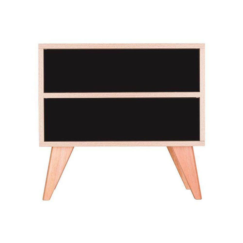 Mesa de Cabeceira Retrô com Portas Bréscia Carvalho e Preto