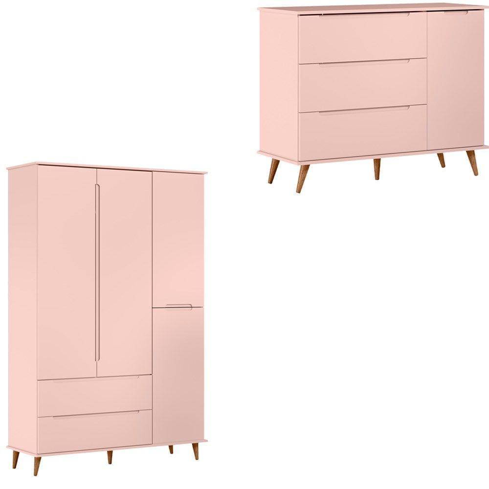 Guarda Roupa e Comoda Luhna Rosa Claro PLLA