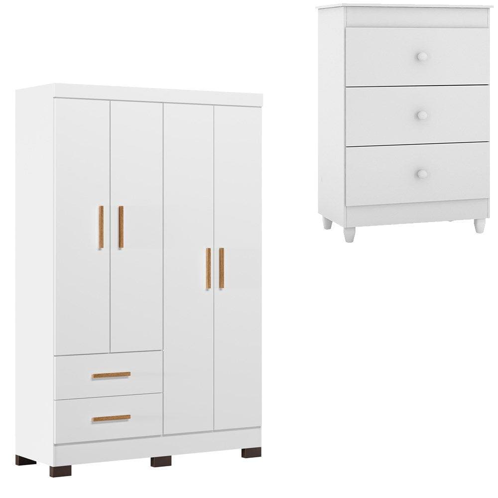 Guarda Roupa e Comoda Ister Branco PLLA