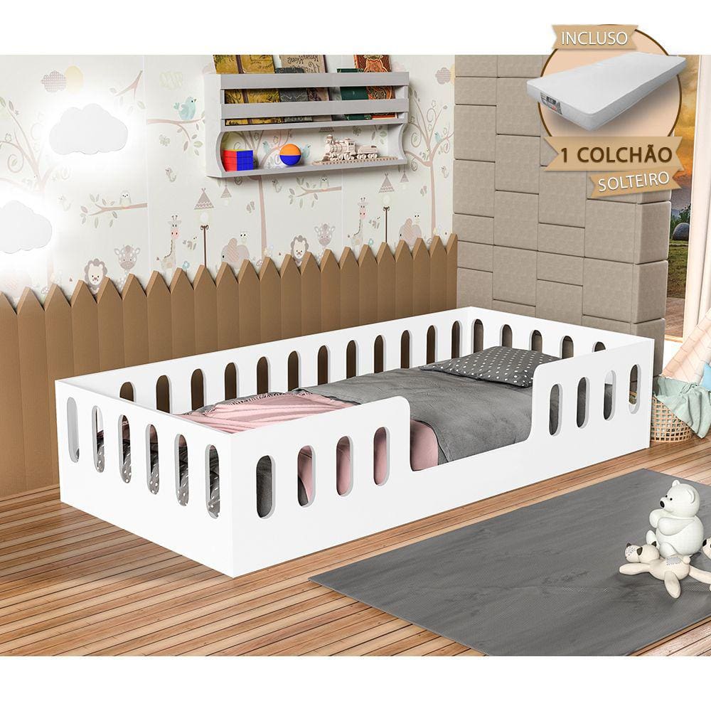Cama de Criança Helo Solteiro com Colchão - Branca