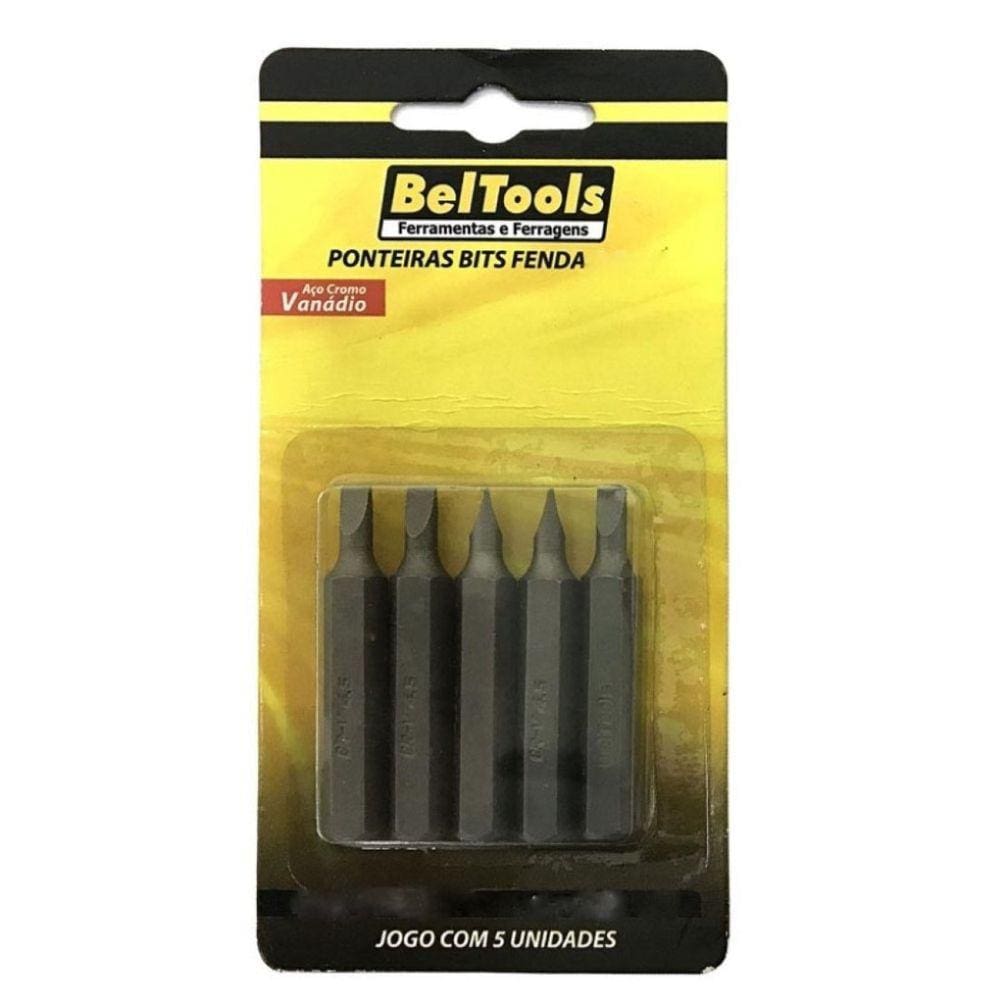 Kit 5 Ponta Bit Fenda CV 25mm x 1/4 x 5,0mm Beltools