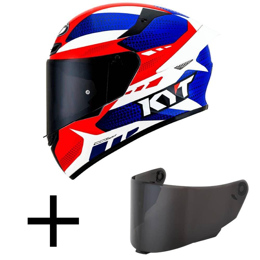 Capacete KYT TT Course Gear Azul e Vermelho Mais Viseira Fumê