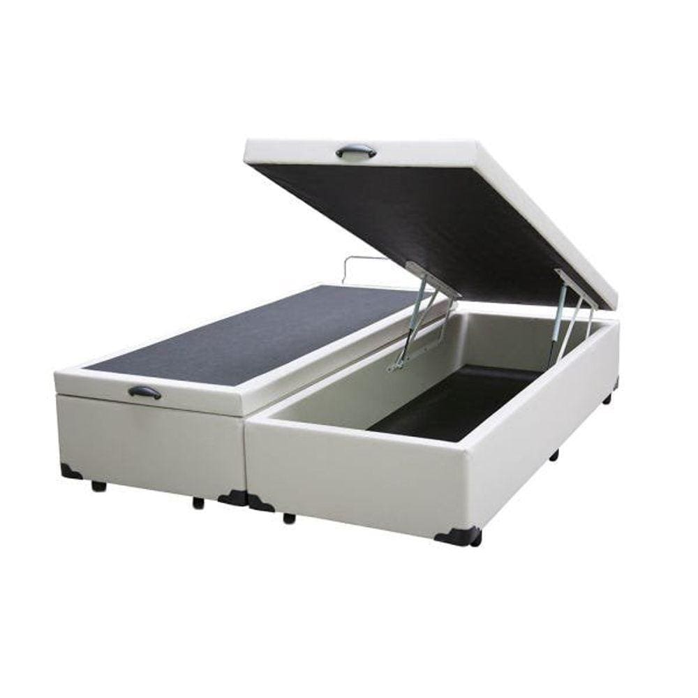 Cama Box Baú Casal Bipartido Sintético Branco - 39x138x188