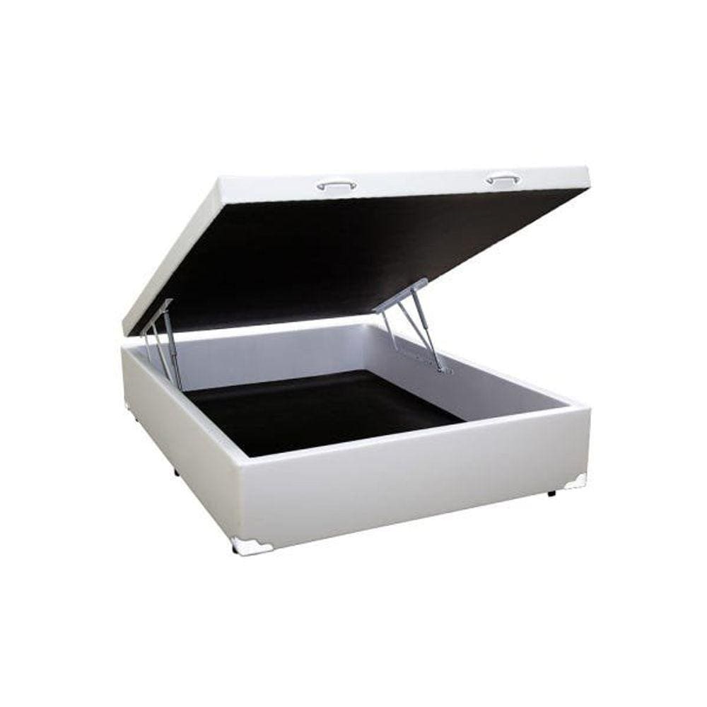 Cama Box Baú Casal Sintético Branco - 39x138x188
