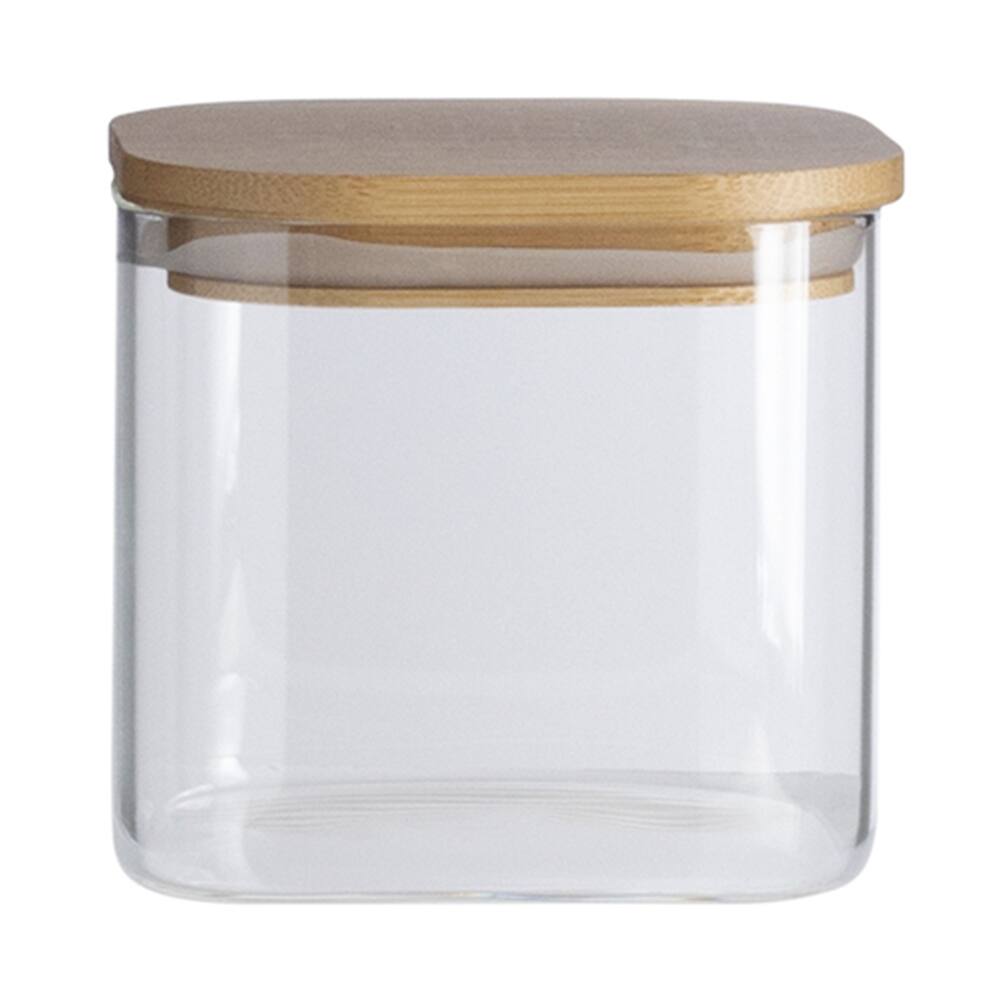Pote de Vidro com Tampa de Bambu Oikos 600ML Hermético Quadrado