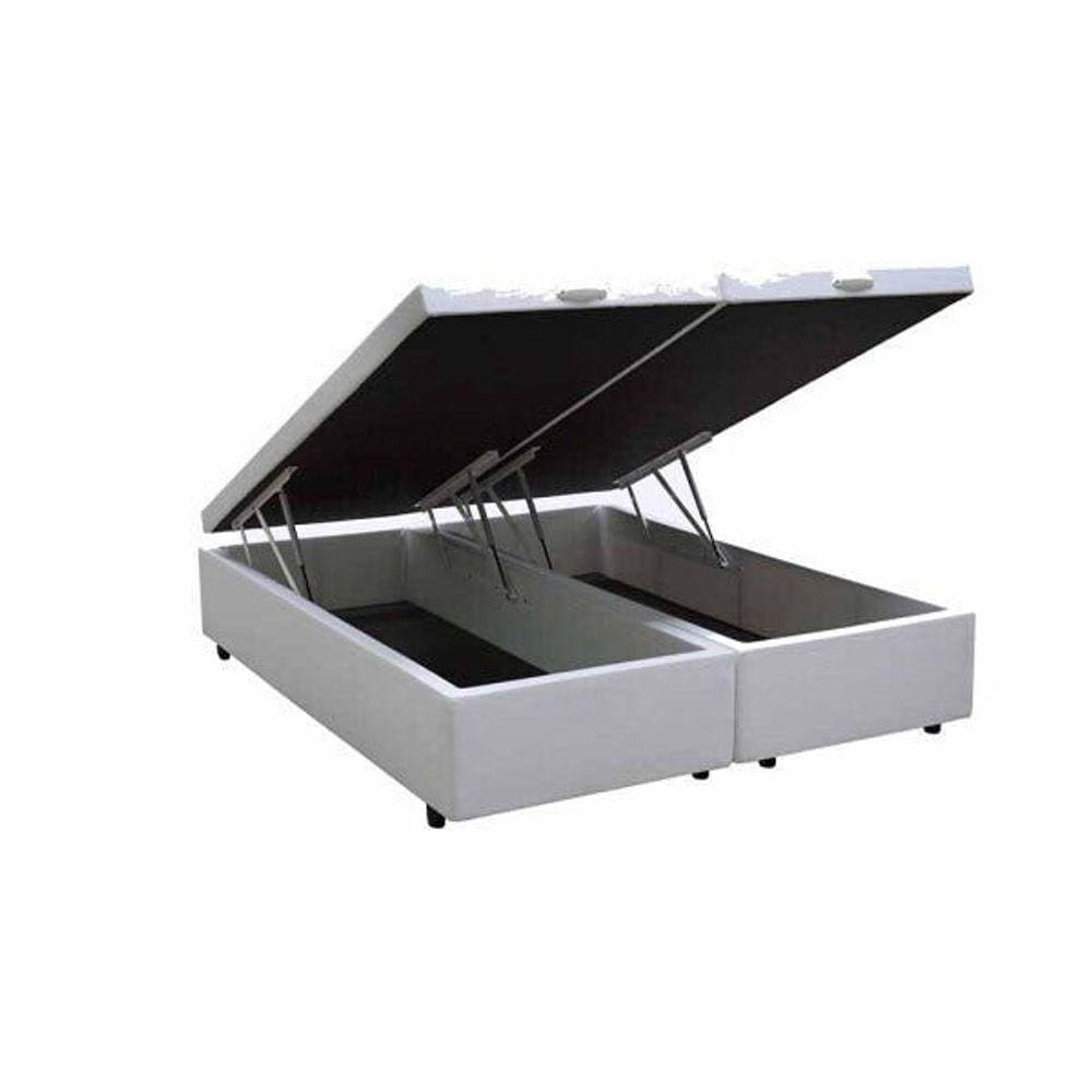 Cama Box Baú Queen Bipartido Sintético Branco - 39x158x198