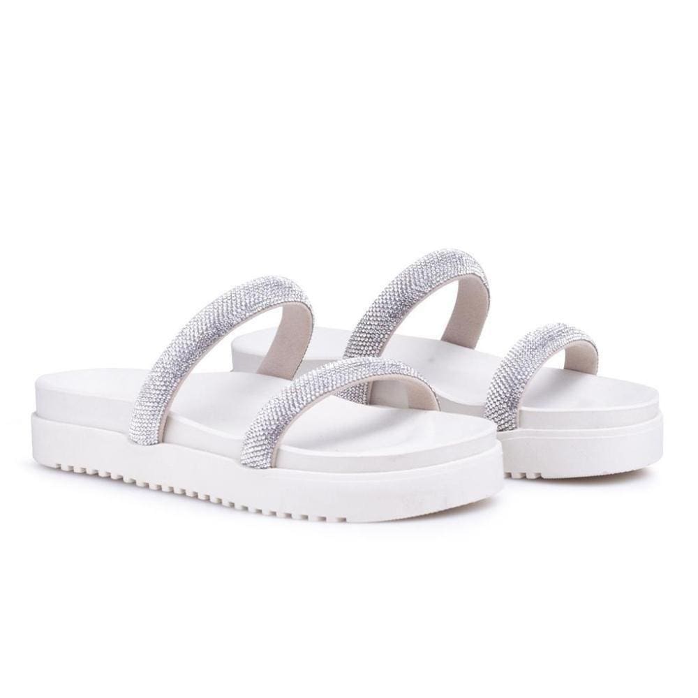 Papete Feminina Sandália Strass Flatform Confortável