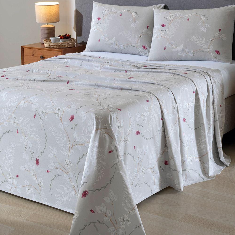 Jogo de Cama Casal 4 peças Lençol com Elástico 100% Algodão Percal 180 Fios 138x188x35cm Dohler - Emcompre