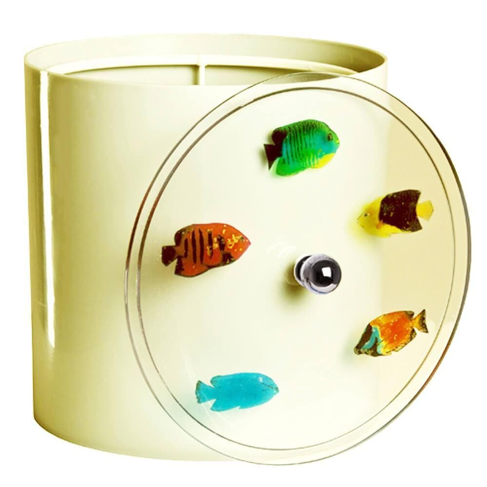 Cesto De Lixo Decorado Peixinhos Bege Claro