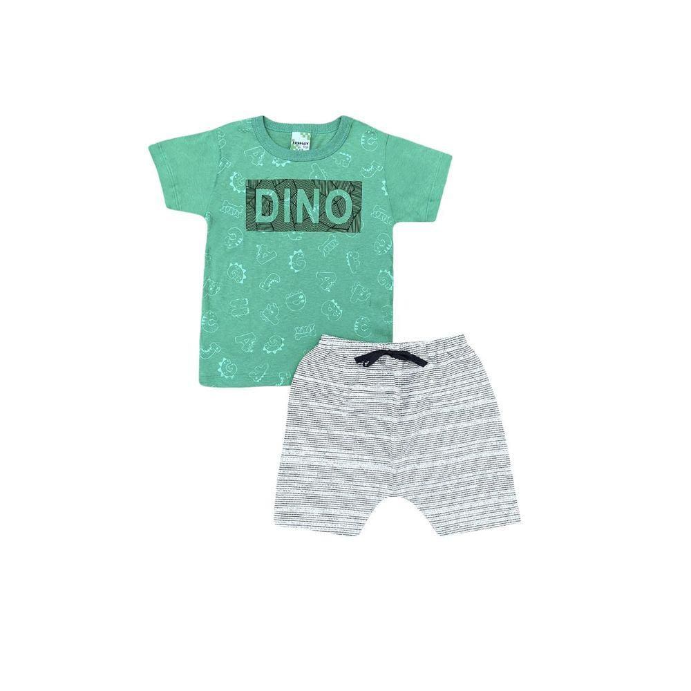 Conjunto Infantil Menino Camiseta Verde Dino com Bermuda Moletinho - Lumagy