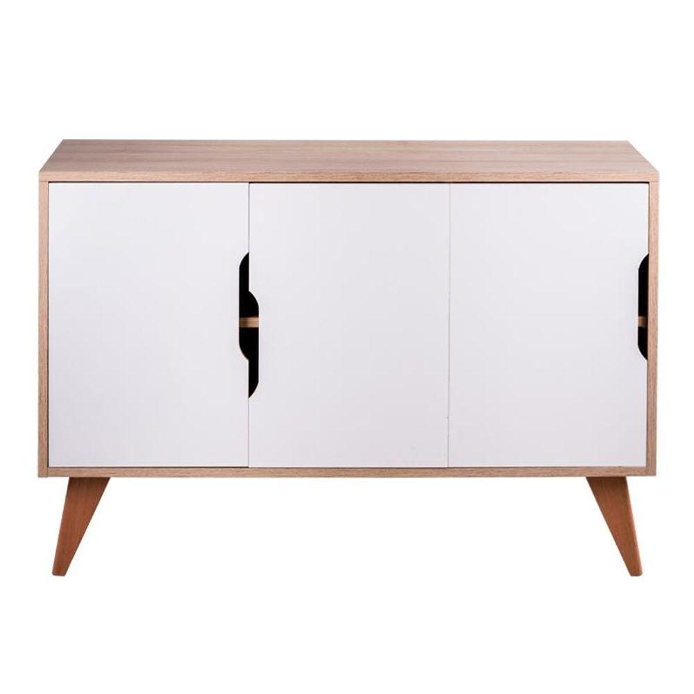 Balcão Buffet Retrô com 3 Portas Carvalho e Branco