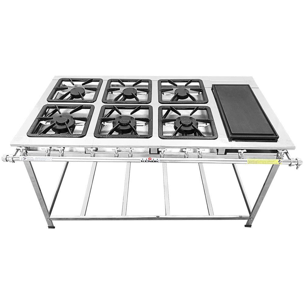 Fogão Serv Kenok Inox 6 Bocas 3 Duplas com Bifeteira Baixa Pressão FBSE6B.842
