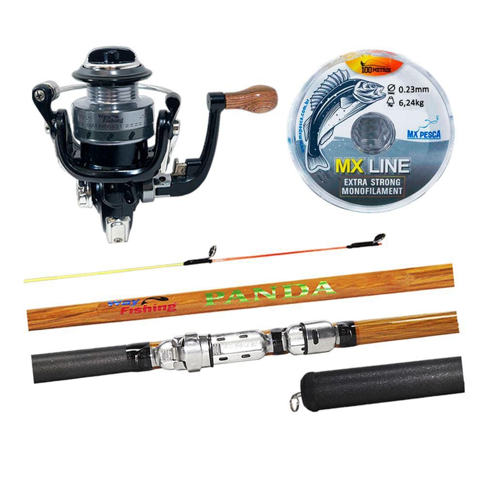 Kit Pesca Leve Way Fishing Molinete Cross Mini + Vara PANDA 1802 1,80m + Linha