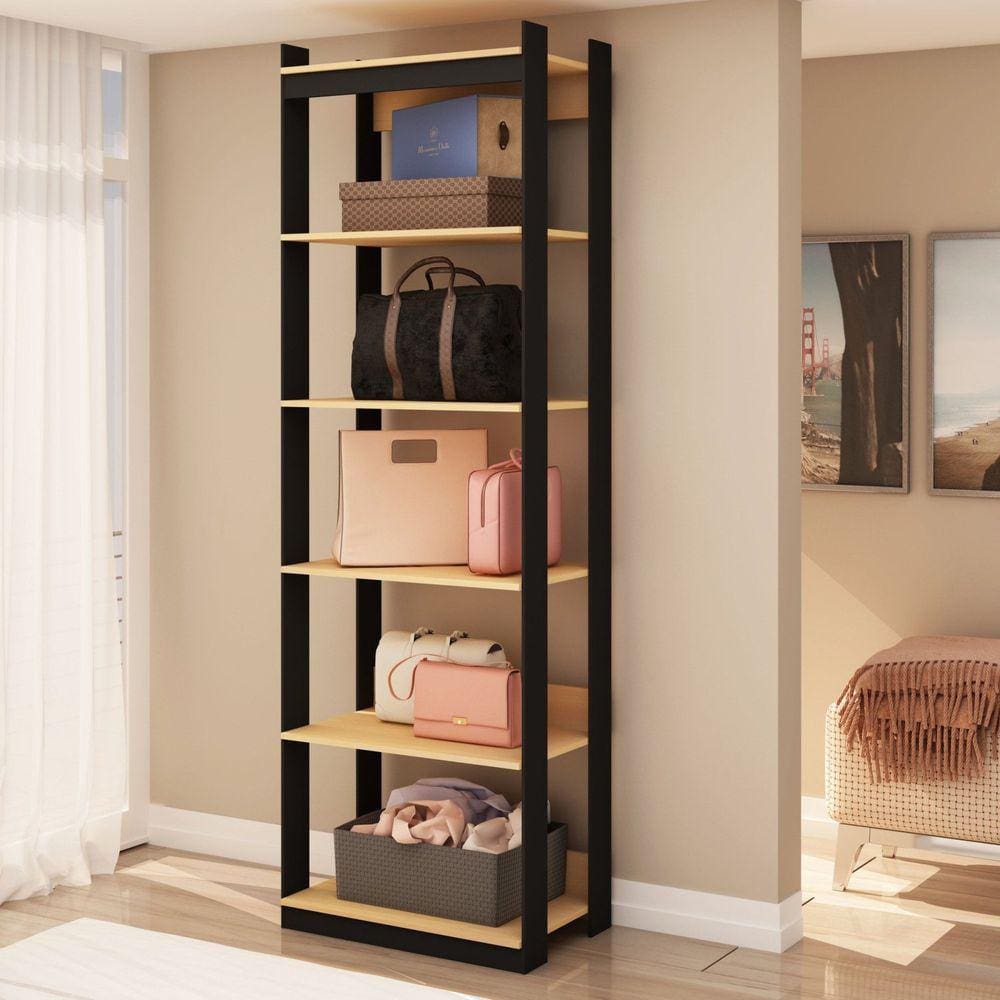 Estante Guarda Roupa Para Closet com Prateleiras Estilo Industrial Freijó/Preto