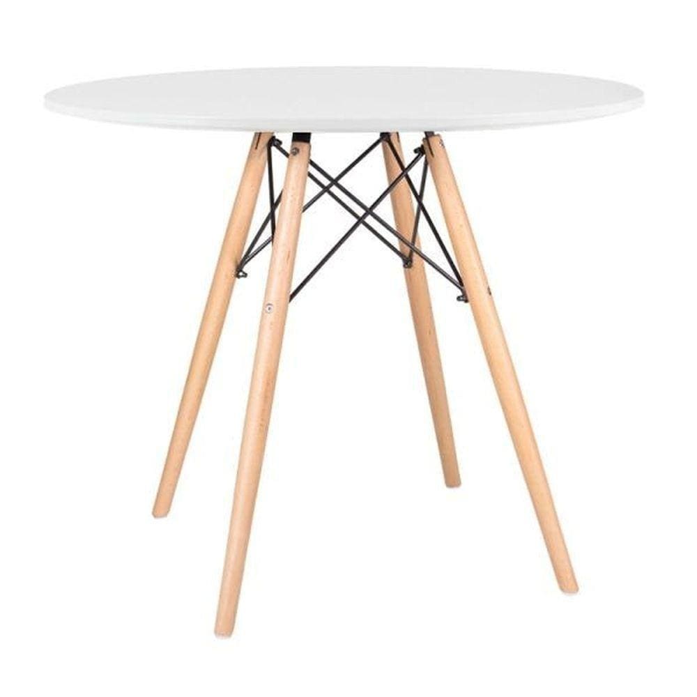 Mesa De Jantar Eames Eiffel Wood Tampo De Mdf 90cm Branco