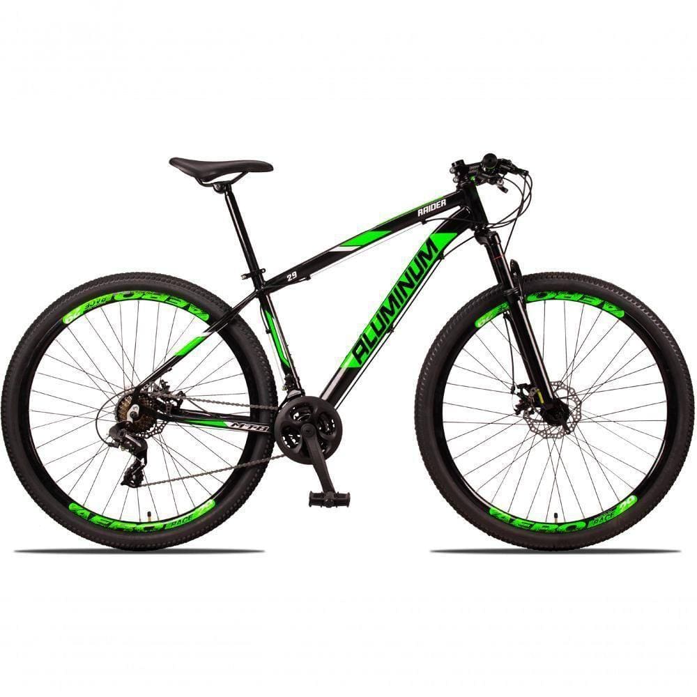 Bicicleta 29 Aluminum Raider 24 Marchas Index Freio A Disco Preto+verde