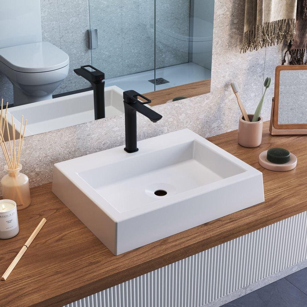 Cuba de Sobrepor Retangular Para Banheiro e Lavabo C005 Placa&Ponto Branco