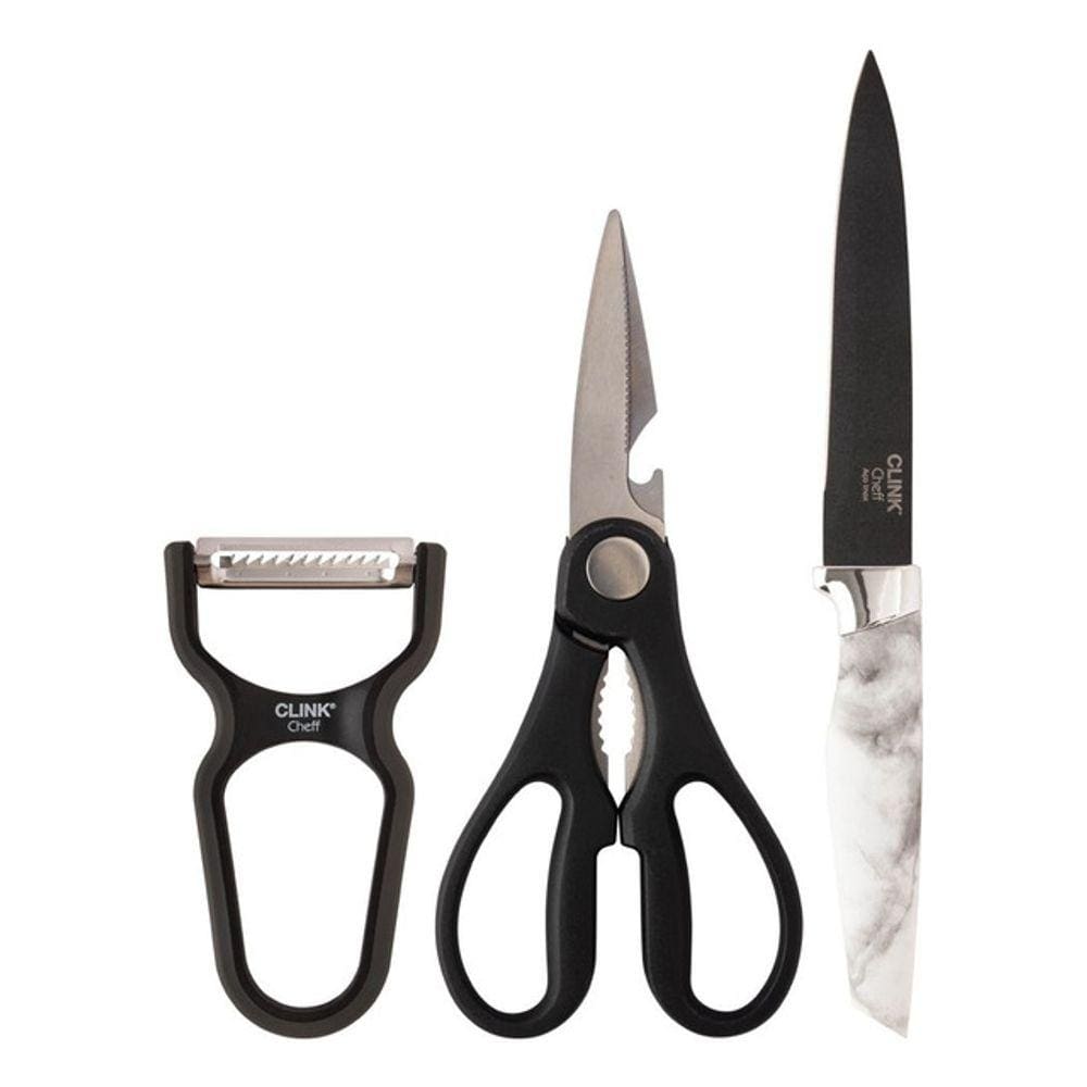Kit 3 Peças Tesoura Faca Descascador Cozinha Utensilios Casa