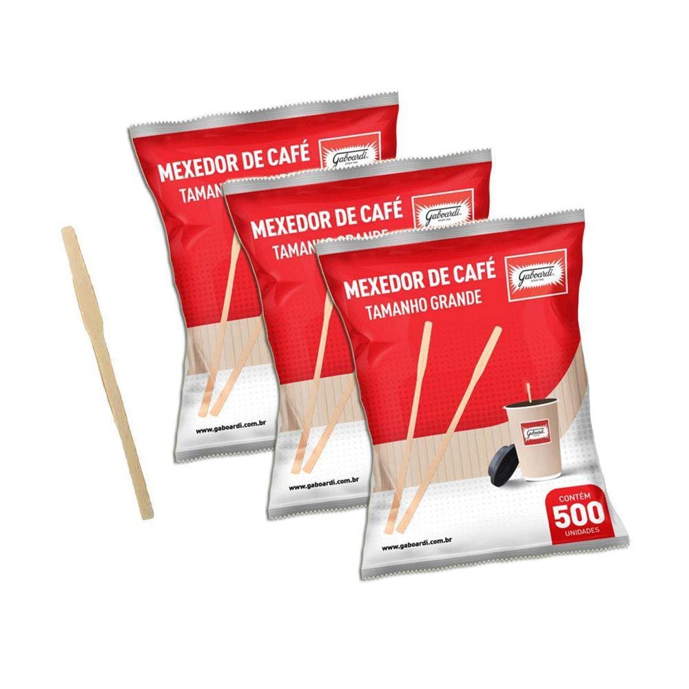 Mexedor Palheta De Madeira Para Café 15Cm 500U Kit 3