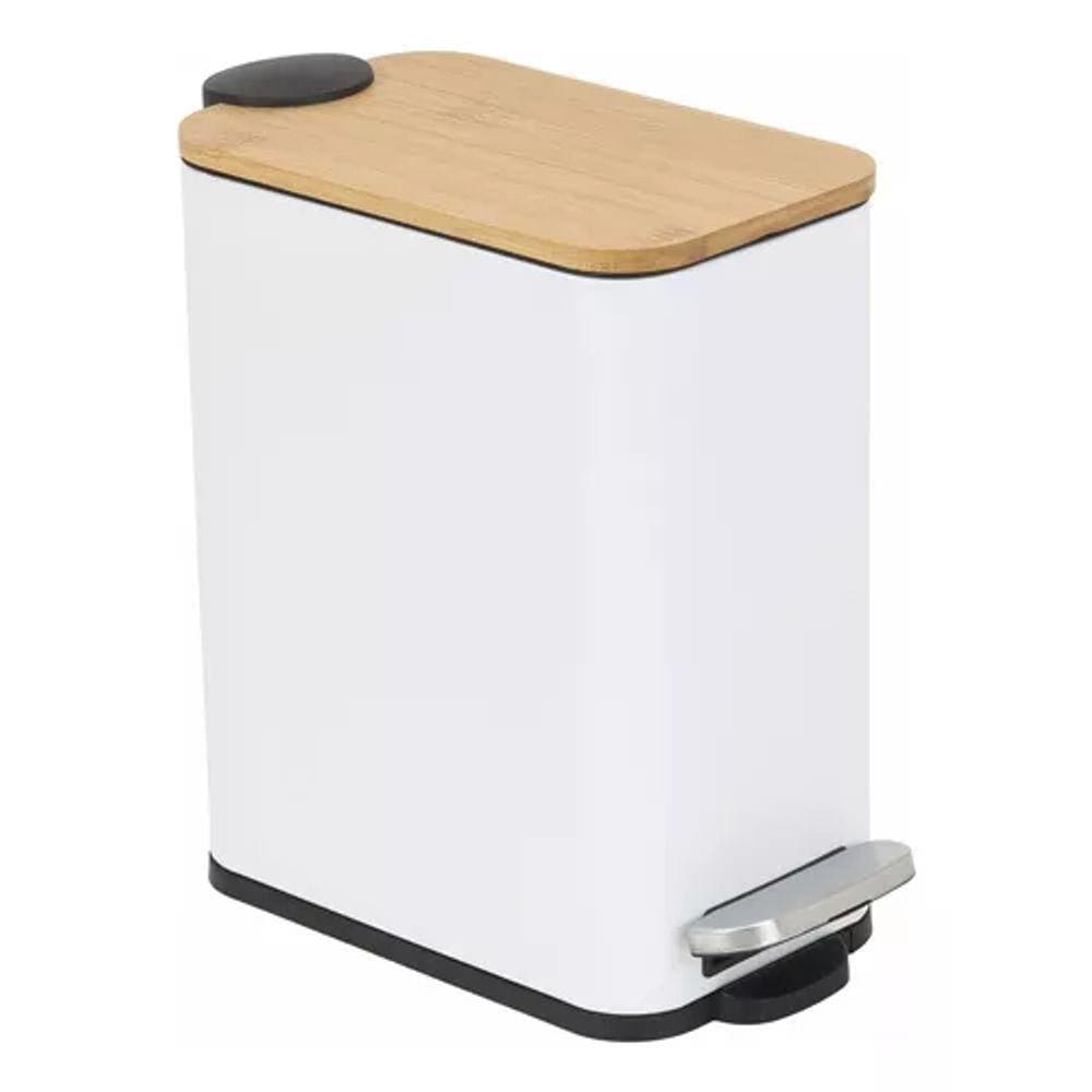 Lixeira Para Banheiro 5l Madeira E Metal 29x27x14cm - Branca