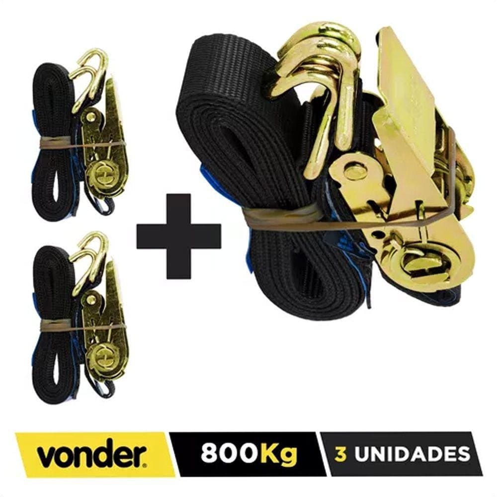 Kit com 3 Cintas com Catraca Amarração de Carga Cc080 800kg Vonder