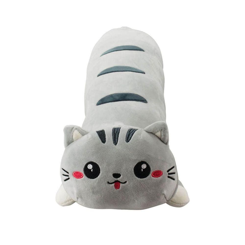 Gato Cinza Comprido Deitado Mostra Lingua 60Cm - Pelúcia