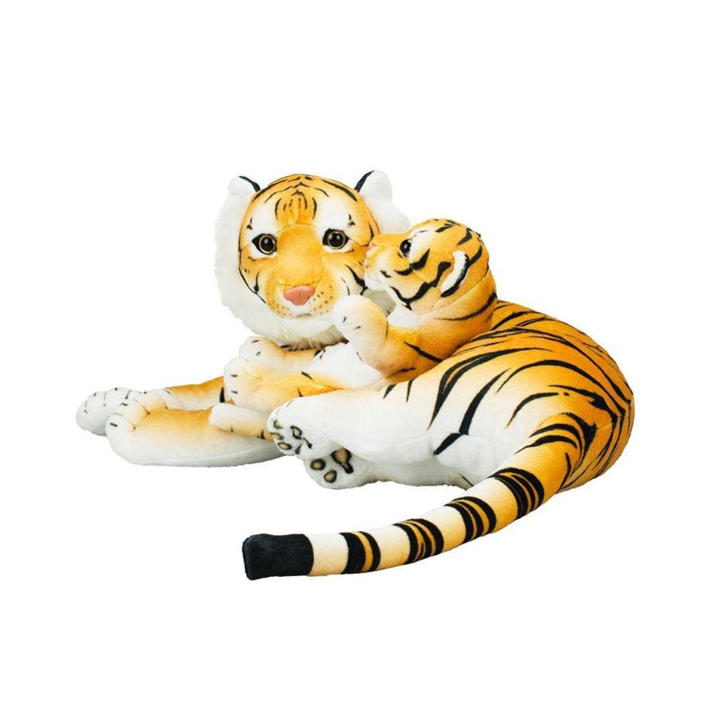 Tigre Mãe Filhote Realista 47Cm - Pelúcia