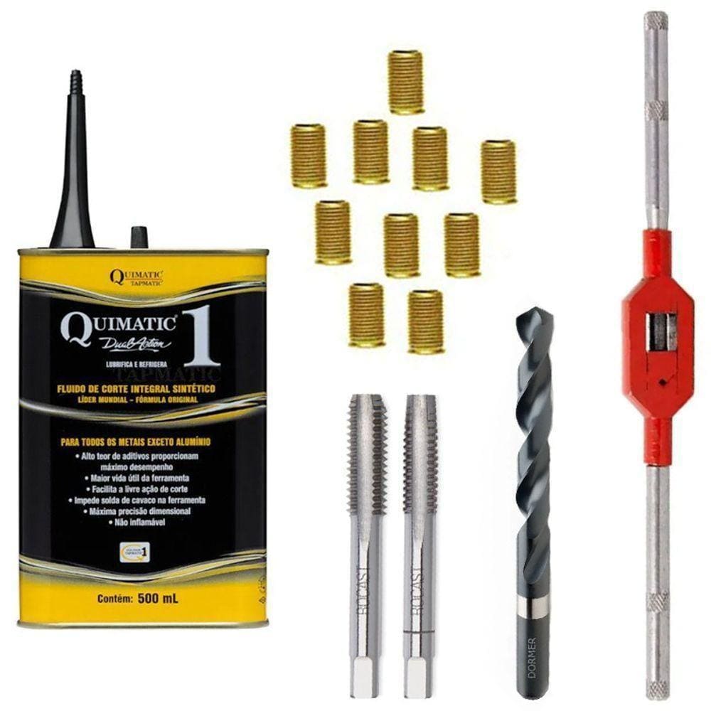 Kit Jogo De Macho E Vira Macho + Bucha Roscada + Fluído De Corte E Broca
