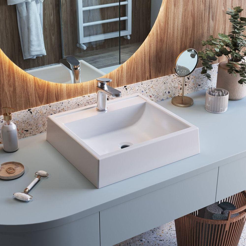 Cuba de Sobrepor Quadrada Para Banheiro e Lavabo C010 Placa&Ponto Branco