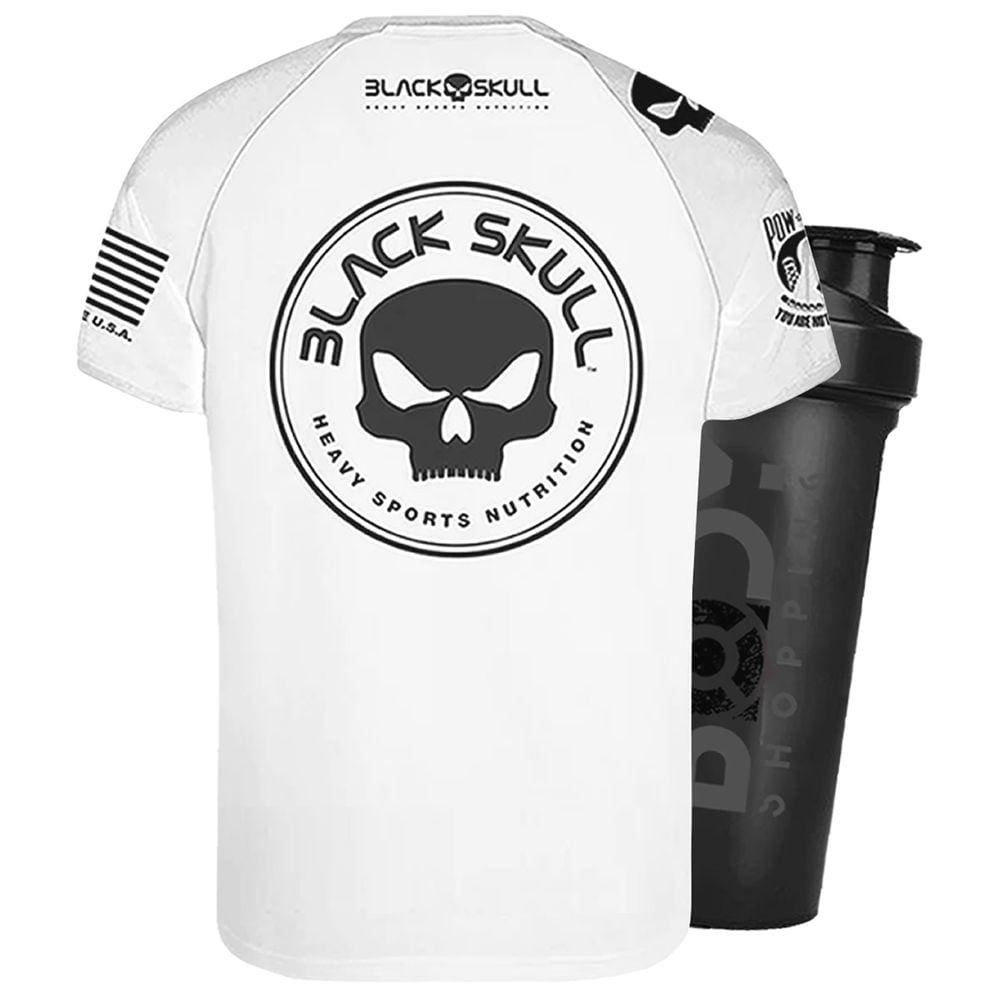 Camiseta Dry Fit Padrao Branco Gg + Shaker - Black Skull