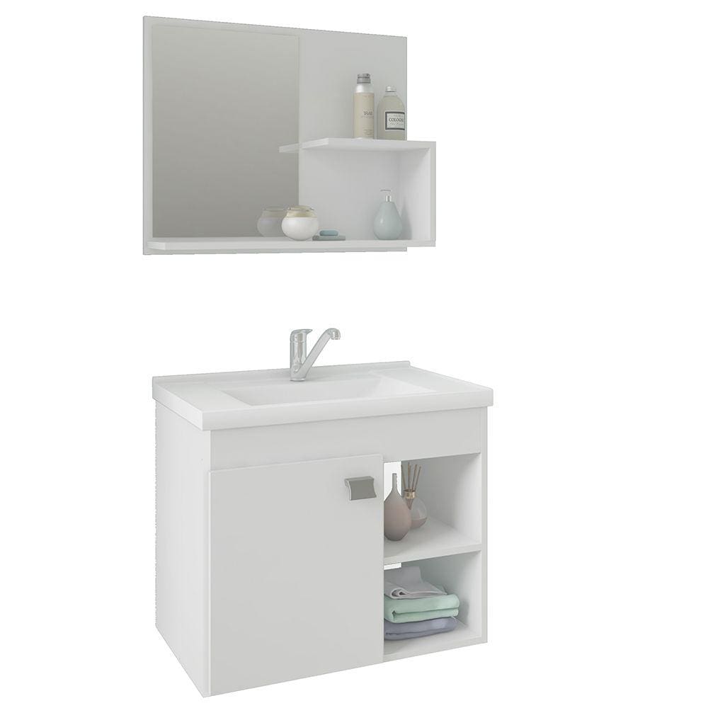 Kit Conjunto Gabinete para Banheiro com 1 Porta Cuba e Espelheira Lotus Mgm