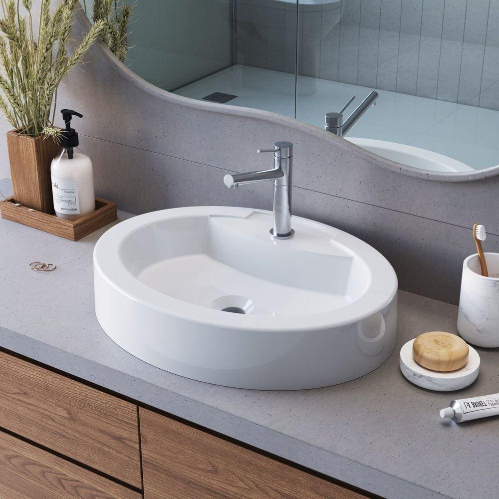 Cuba de Sobrepor Oval Para Banheiro e Lavabo C003 Placa&Ponto Branco