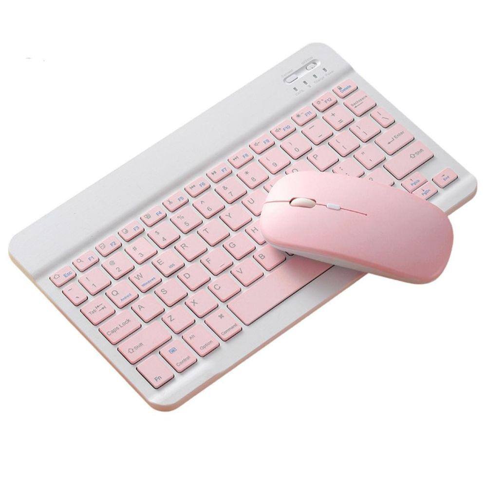 Kit Mouse e Teclado Bluetooth Sem Fio ABNT1 - Rosa Claro